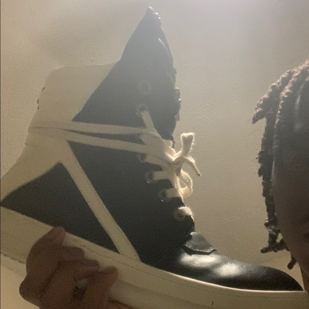 Rick Owens Black and White High-Top Sneakers